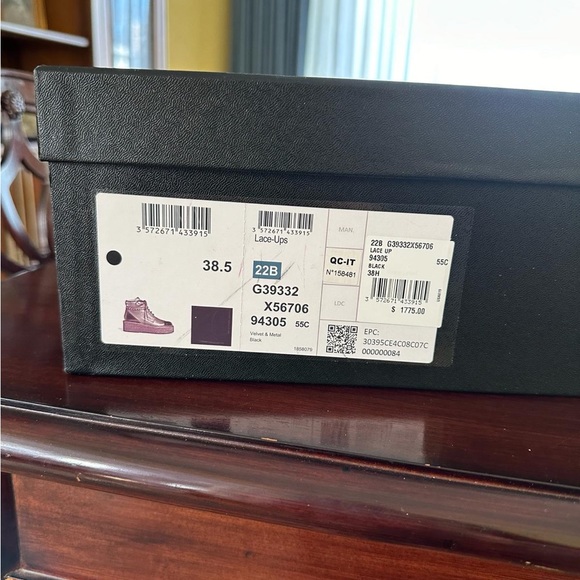 Chanel black velvet chain wedge platform lace up boots booties 38.5 - Picture 6 of 6